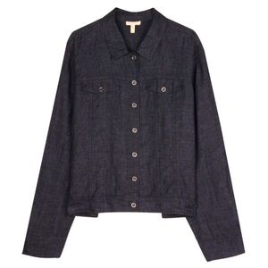 Eileen Fisher Black Linen, Button Down Lightweight Jacket | Petite Medium